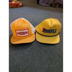 Vintage‎ Yellow Trucker Hats Lot of 2 Chesterton Wheels Discount Auto Supply
